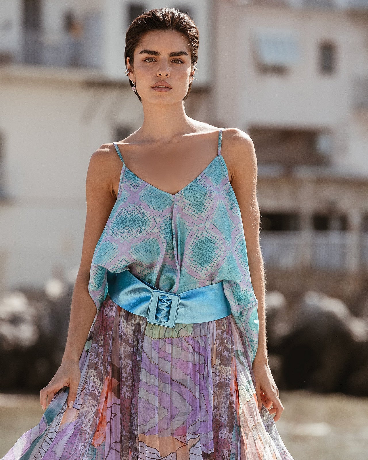 Top Sally - Bleu : Top souple imprimé à fines bretelles Mes Demoiselles - Image 5