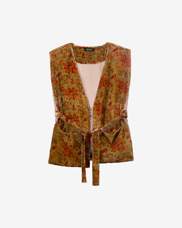 Veste glamour en velours de soie, imprimé floral, ceinture à nouer - Manteaux & vestes Mes Demoiselles - Image 1