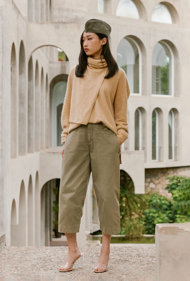 Pantalon coton vert kaki, coupe tapered, longueur chevilles - Pantalons & combinaisons Mes Demoiselles - Image 1