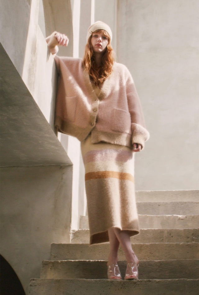 Cardigan épais, rose et marron, style collège chic et confort - Pulls & gilets Mes Demoiselles - Image 1