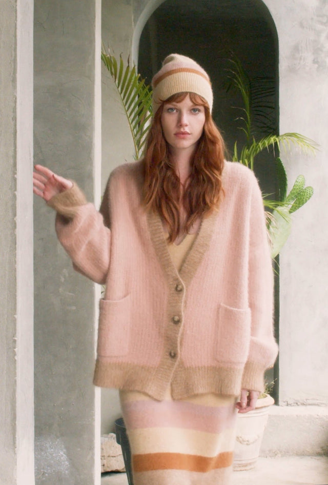 Cardigan épais, rose et marron, style collège chic et confort - Pulls & gilets Mes Demoiselles - Image 2