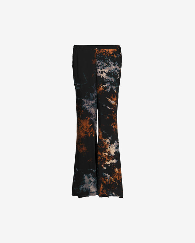 Pantalon Dazel - Bleu Marine : Pantalon souple, évasé, imprimé flammé, satin de viscose Mes Demoiselles - Dernière image
