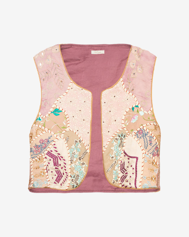 Gilet New Manipura - Rose : Gilet patchwork coloré, doublé, ouvert pour plus de sensualité Mes Demoiselles - Dernière image