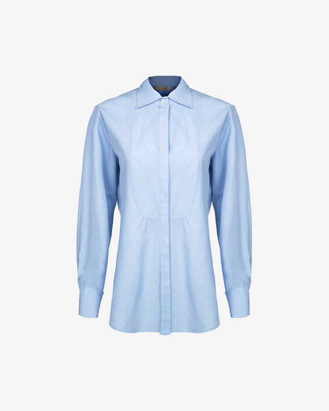 Chemise Stanley - Bleu : Chemise en coton rayé bleu, coupe cintrée, manches longues Mes Demoiselles - Dernière image