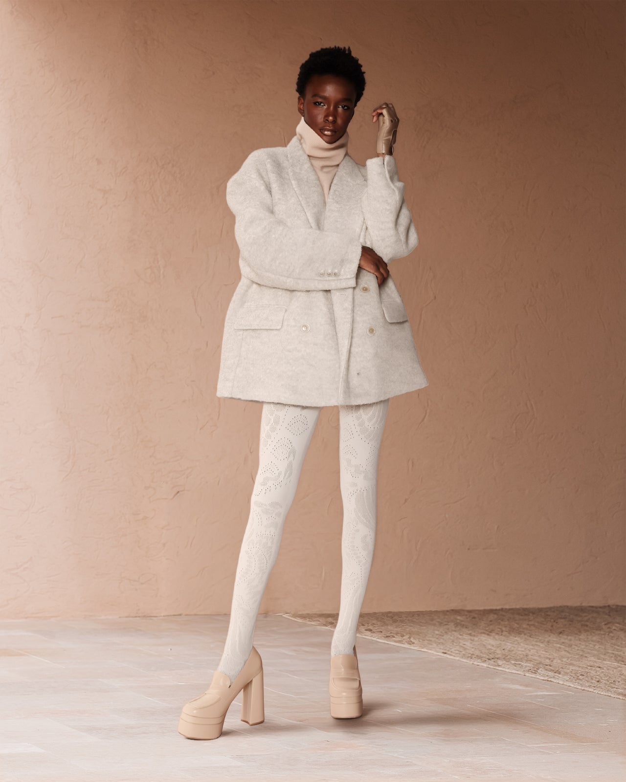 Veste écru, douce, épaisse, coupe large, double boutonnage - Manteaux & vestes Mes Demoiselles - Image 1