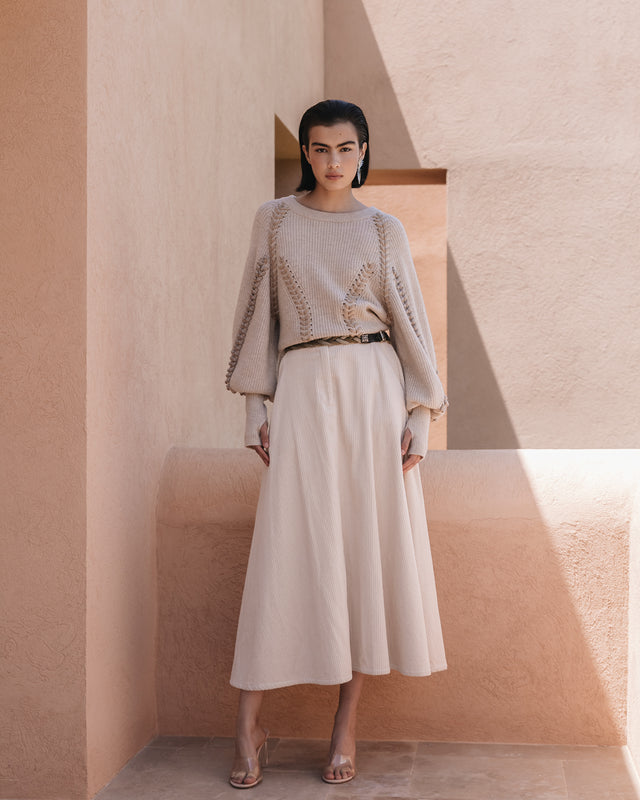 Jupe trapèze en velours côtelé écru, idéale pour un look hivernal - Jupes & shorts Mes Demoiselles - Image 1