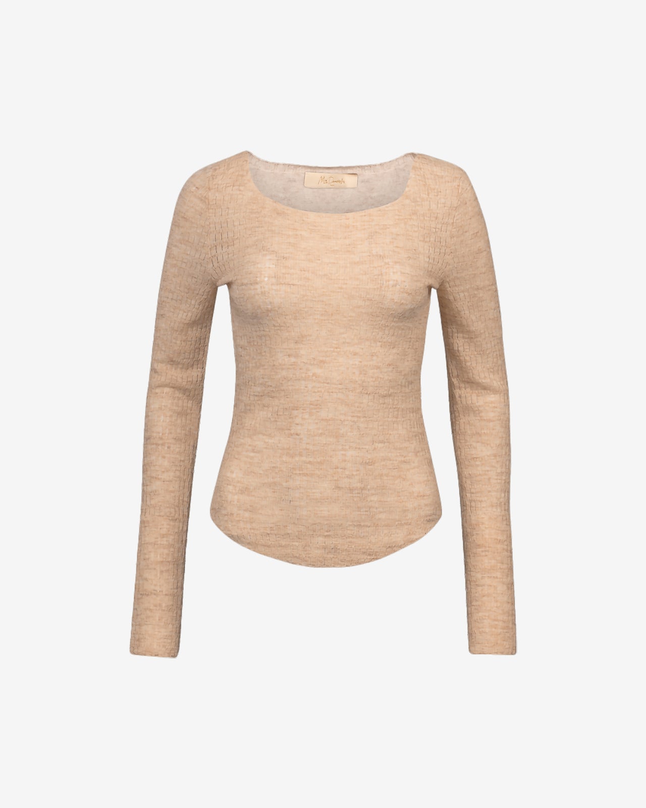 Pull beige ajusté, col rond, tricot léger micro - gaufré - Pulls & gilets Mes Demoiselles - Image 1