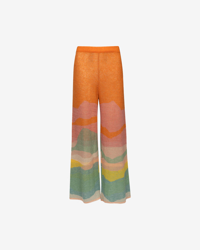 Pantalon Hina - Orange : Pantalon maille alpaga jacquard multicolore, coupe droite confortable Mes Demoiselles - Dernière image
