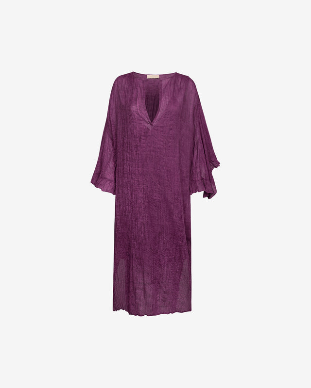 Robe Nybi - Violet : Robe coton ample violine, col V, manches drapées, doublée Mes Demoiselles - Dernière image