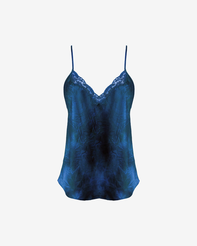 Top Silban - Bleu : Caraco bleu tie - dye vintage, fines bretelles et dentelle sur V Mes Demoiselles - Dernière image
