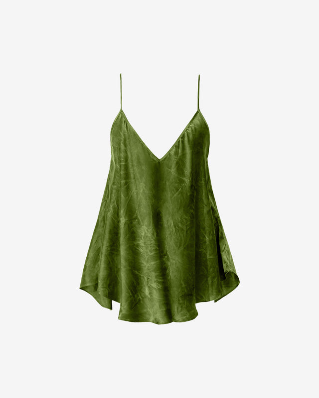 Top Sofi - Vert : Caraco vert satiné froissé, décolleté V, coupe ample et fluide Mes Demoiselles - Dernière image