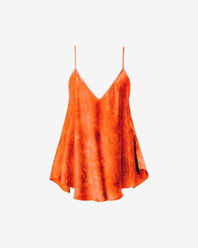 Top Sofi - Orange : Caraco satiné orange, fines bretelles, décolleté V, coupe fluide Mes Demoiselles - Dernière image