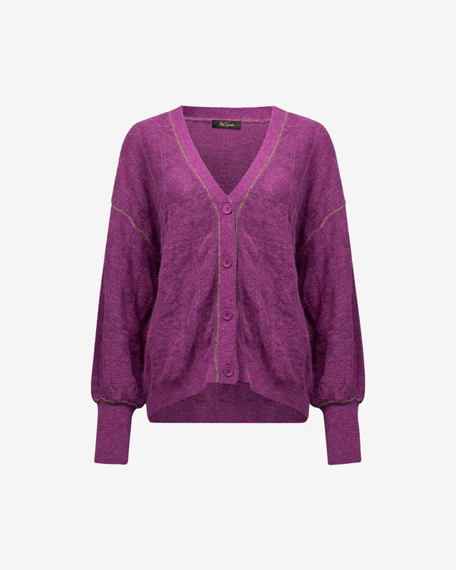 Cardigan Taki - Violet : Cardigan violet pratique, doux mélange laine et alpaga Mes Demoiselles - Dernière image