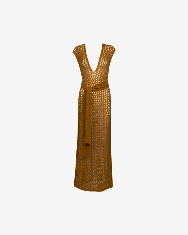 Robe Tao - Jaune : Robe droite en laine alpaca, sans manches, avec large ceinture Mes Demoiselles - Dernière image