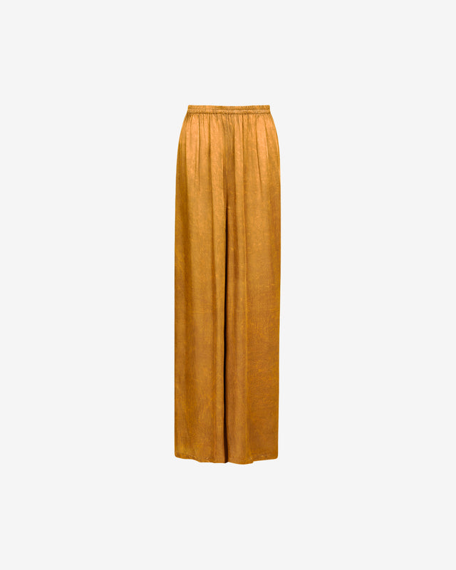 Pantalon Venie - Ocre : Pantalon palazzo ocre satiné et froissé à taille élastiquée Mes Demoiselles - Dernière image