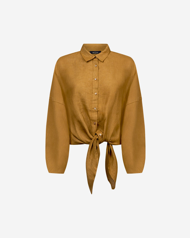 Chemise Cerea - Bronze : Chemise en lin couleur bronze à nouer Mes Demoiselles - Dernière image