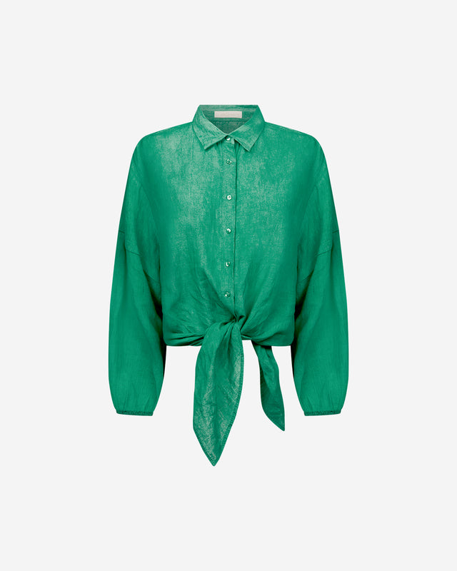 Chemise Cerea - Vert : Chemise en lin couleur verte à nouer Mes Demoiselles - Dernière image