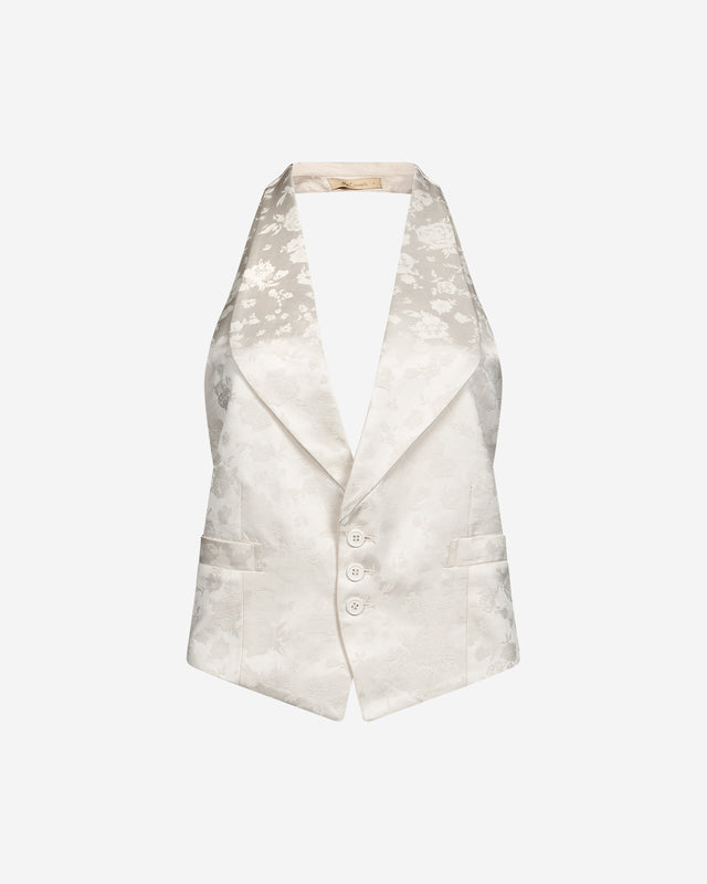 Veste Duman - Blanc : Veste top en viscose jacquard écrue Mes Demoiselles - Dernière image