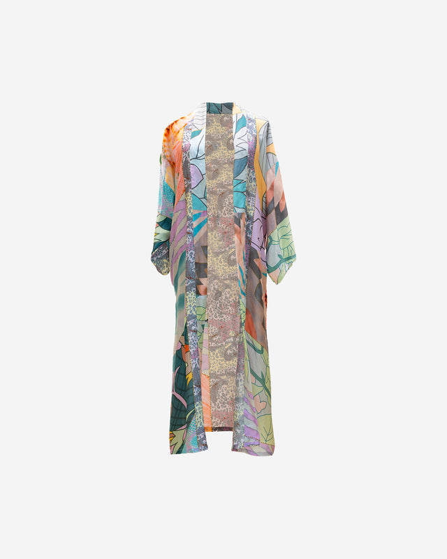 Kimono Shana - Lavande : Long kimono fleuri en soie Mes Demoiselles - Dernière image