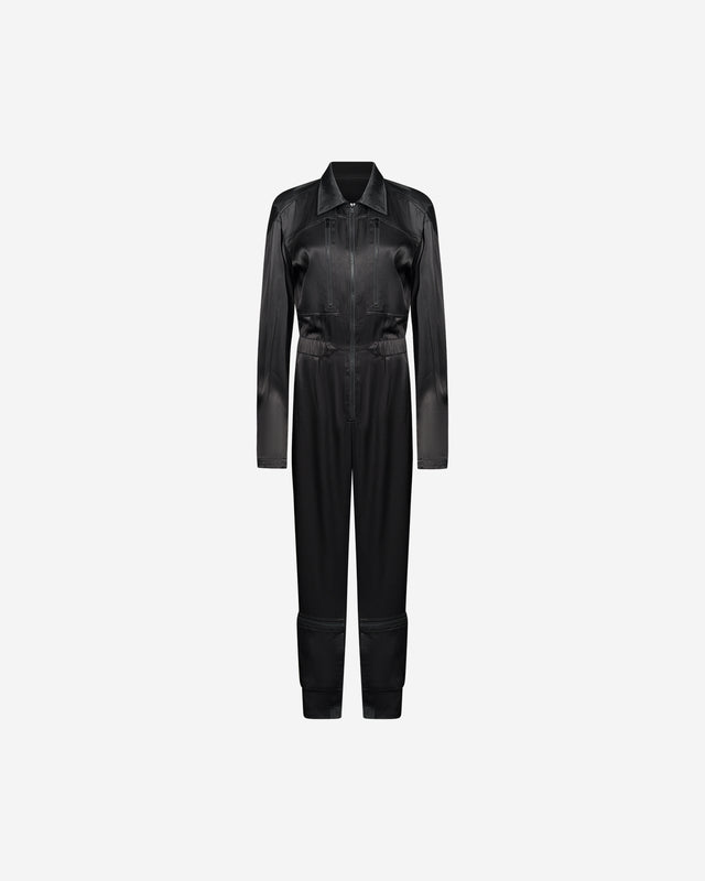 Combinaison Silim - Noir : Longue combinaison pantalon noire en satin viscose Mes Demoiselles - Dernière image