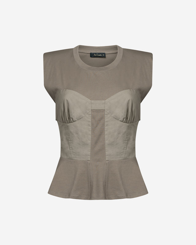 Top Vera - Kaki : Dualité des matières pour un top façon bustier Mes Demoiselles - Dernière image