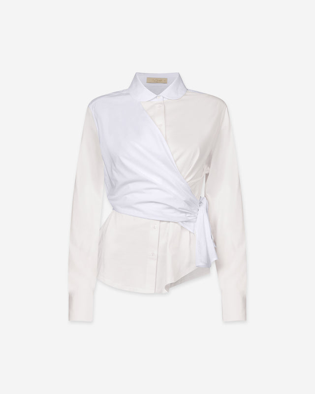 Chemise Violette - Blanc : Dualité des cotons pour cette chemise croisée blanche Mes Demoiselles - Dernière image