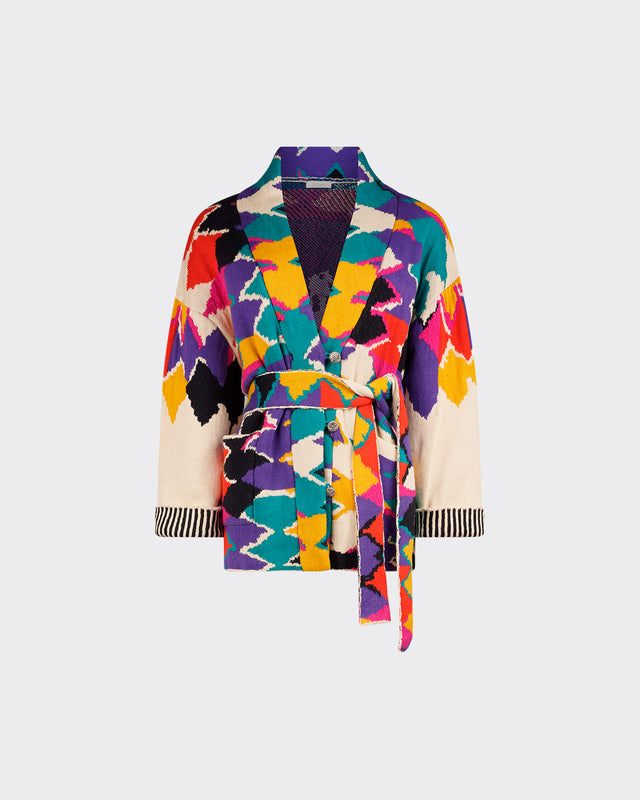 Cardigan Athan - Ivoire : Cardigan en mailles jacquard colorées Mes Demoiselles - Dernière image
