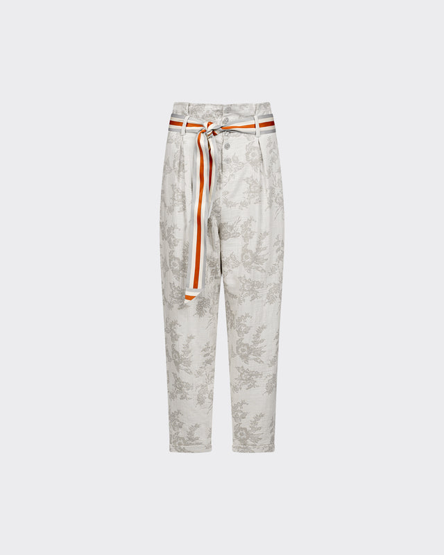 Pantalon Edal - Porcelaine : Pantalon taille haute avec surimpression florale Mes Demoiselles - Dernière image