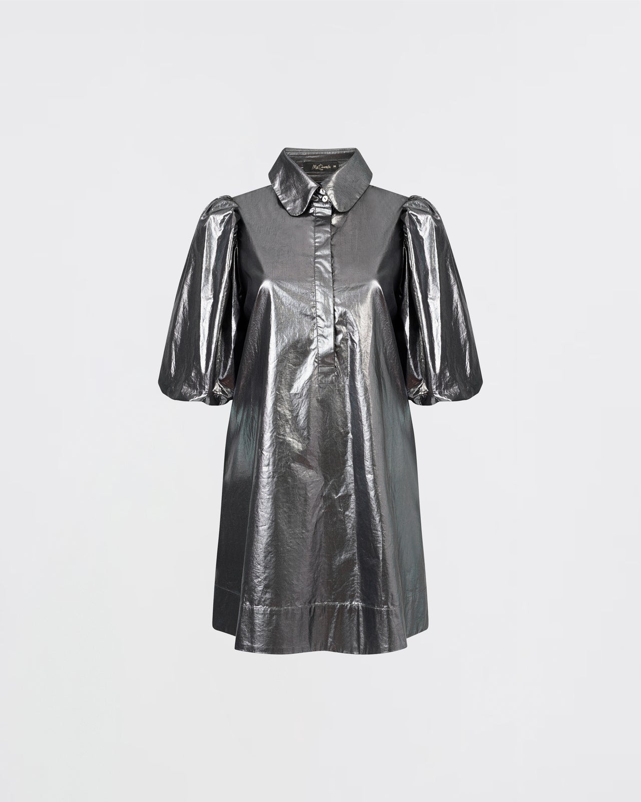 Robe courte avec manches bouffantes en coton enduit argenté : Robes Mes Demoiselles - Image 1