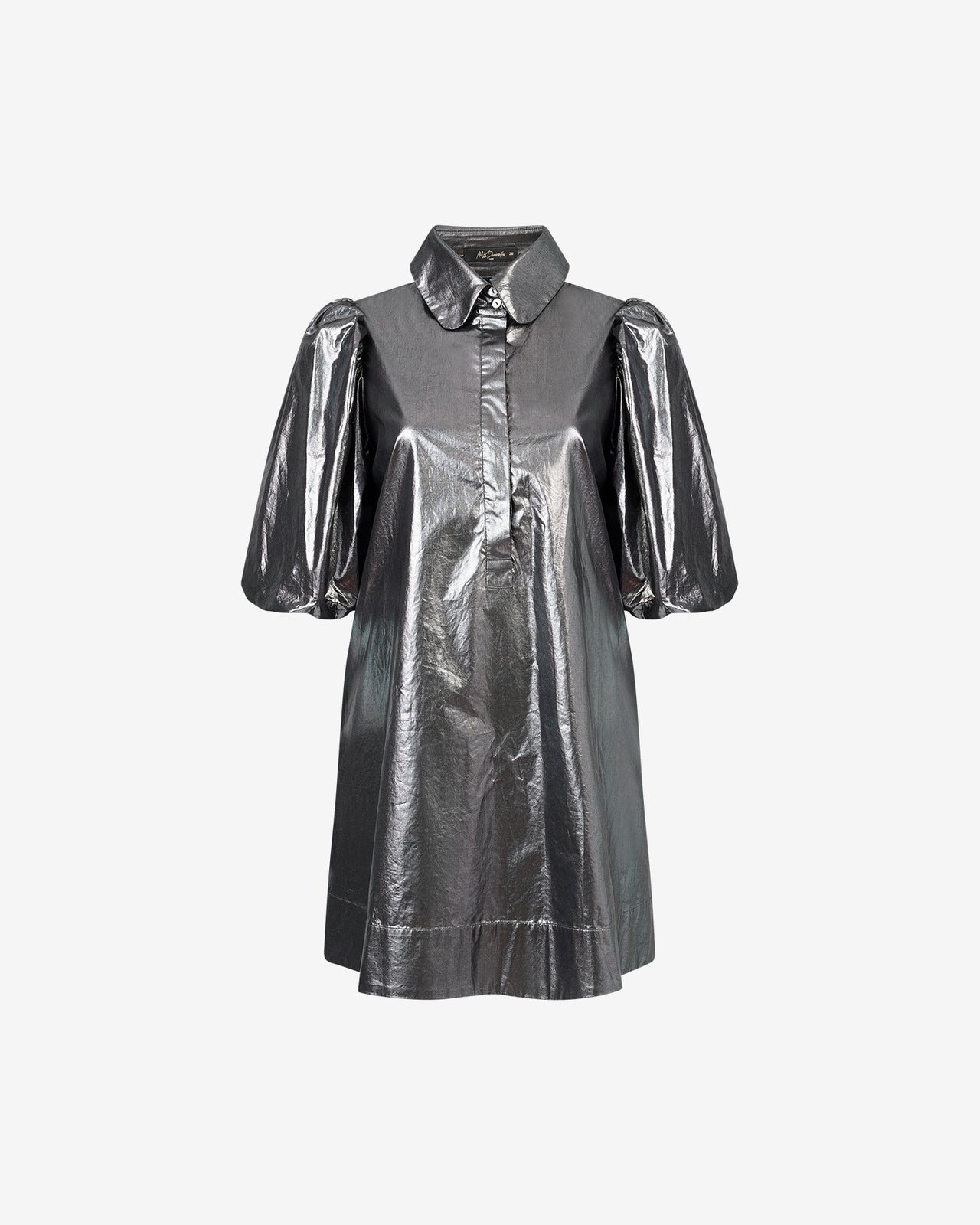 Robe courte avec manches bouffantes en coton enduit argenté : Robes Mes Demoiselles - Image 3