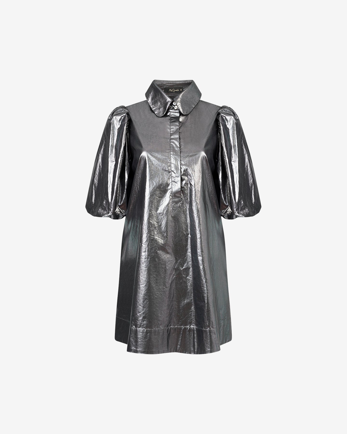 Robe courte avec manches bouffantes en coton enduit argenté : Robes Mes Demoiselles