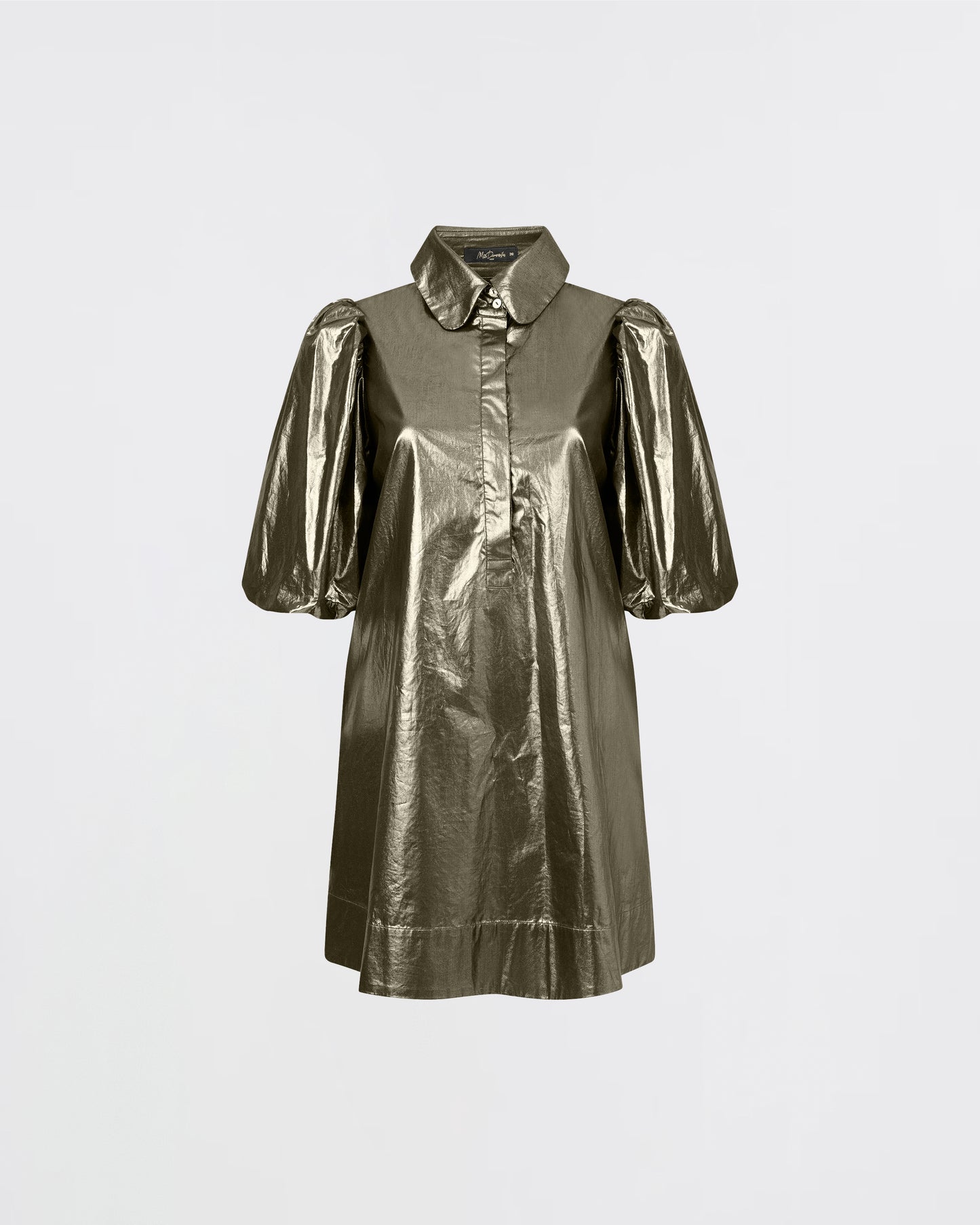 Robe courte avec manches bouffantes en coton enduit doré : Robes Mes Demoiselles