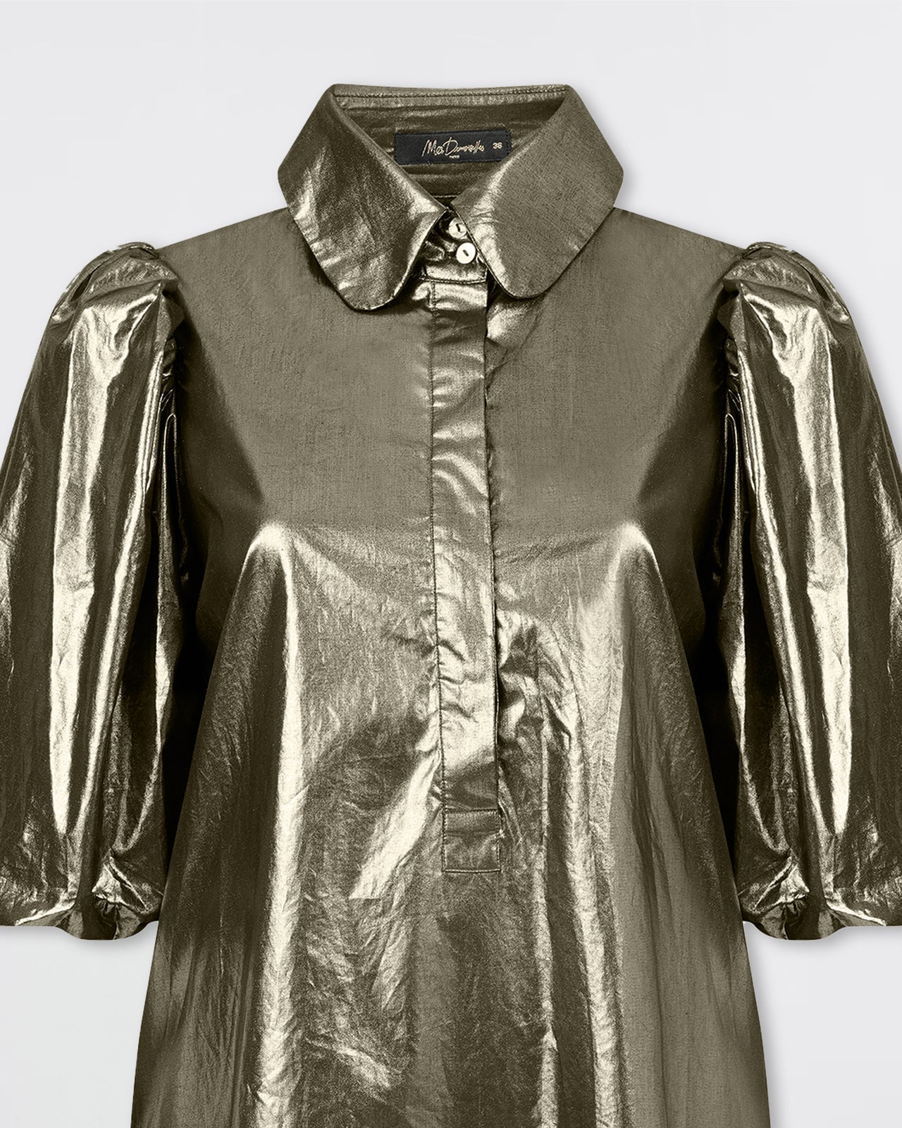 Robe courte avec manches bouffantes en coton enduit doré : Robes Mes Demoiselles - Image 2