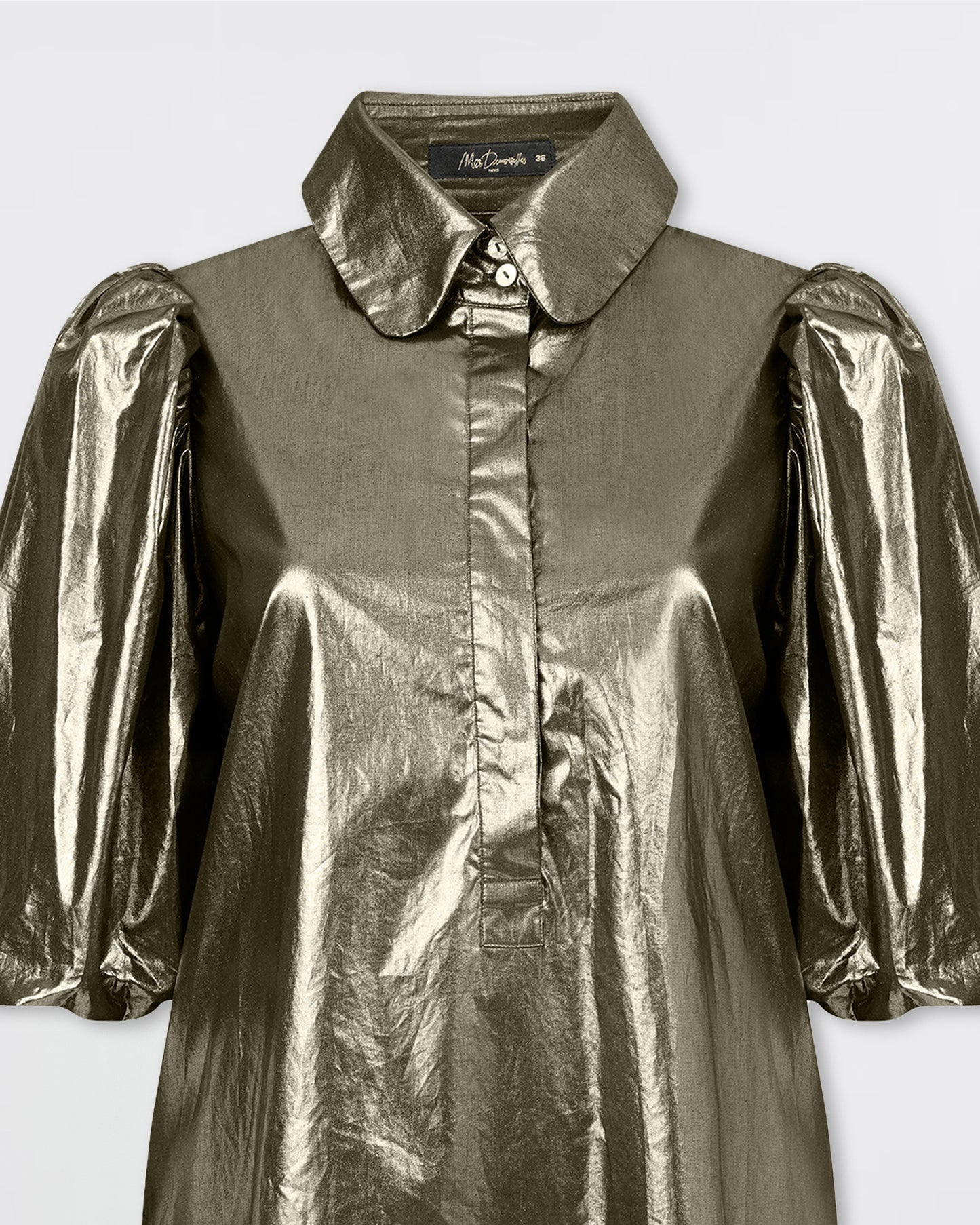 Robe courte avec manches bouffantes en coton enduit doré : Robes Mes Demoiselles