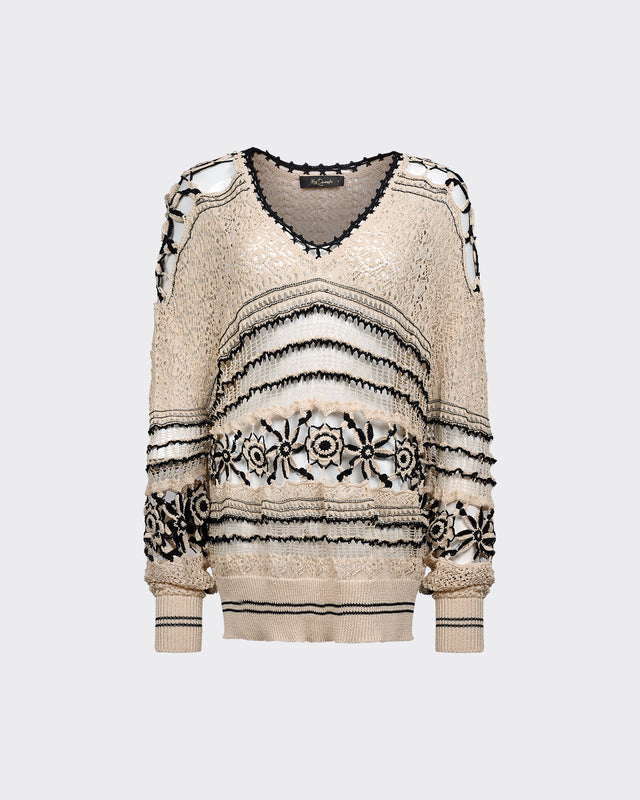 Pull Mojca - Ivoire : Pull crochet noir et ecru avec finesse de dentelle Mes Demoiselles - Dernière image