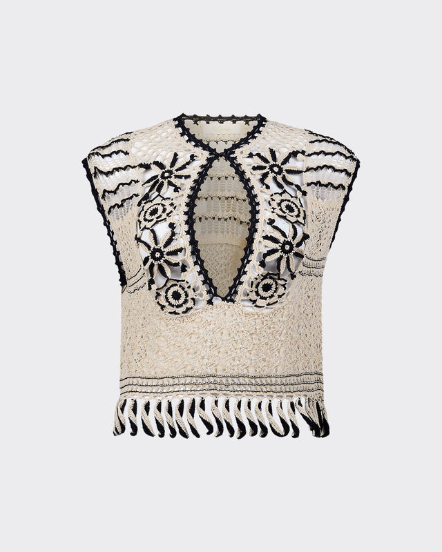 Pull Mondie - Ivoire : Top sans manches au crochet noir et ecru Mes Demoiselles - Dernière image