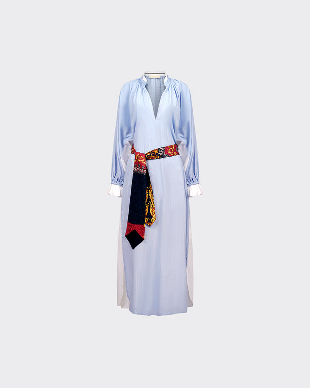 Robe Wiki - Bleu : Robe rayé longue avec cravatte imprimé Mes Demoiselles - Dernière image