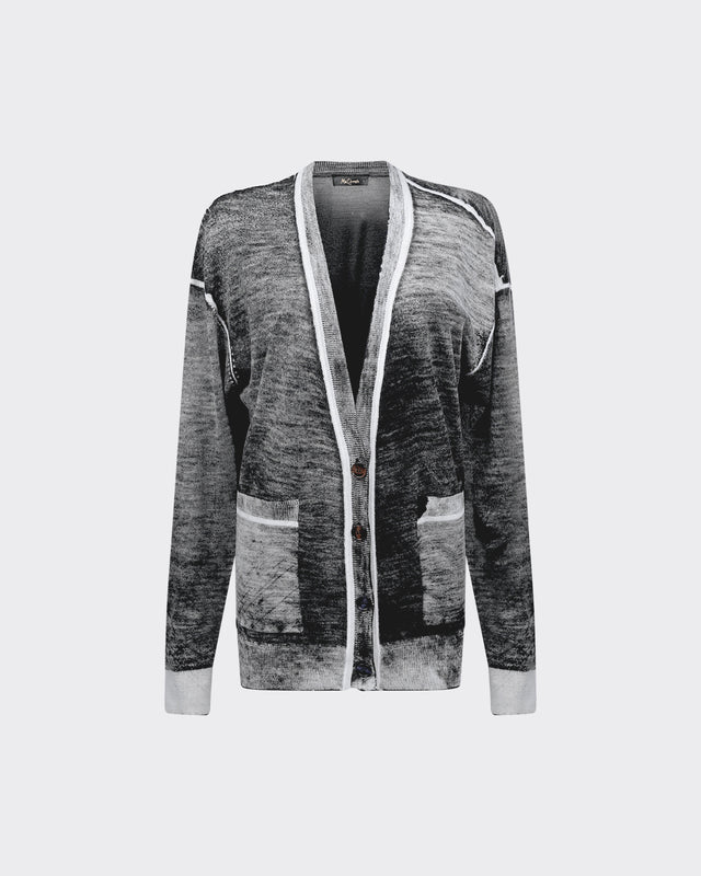 Cardigan Xena - Noir : Cardigan long en laine mérinos délavé noire Mes Demoiselles - Dernière image
