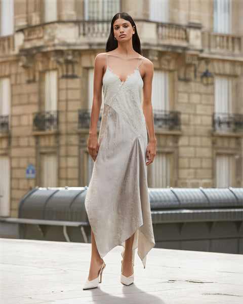 high low grey dress Mes Demoiselles | Adona - Her pleated gathered surplice