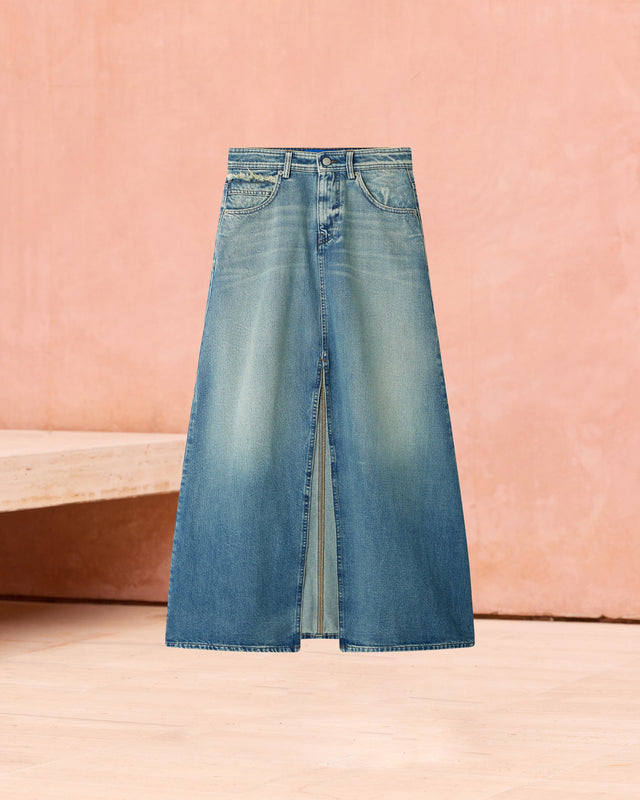 Jupe longue en denim washed blue – esprit western : Jupes & shorts Mes Demoiselles - Image 3