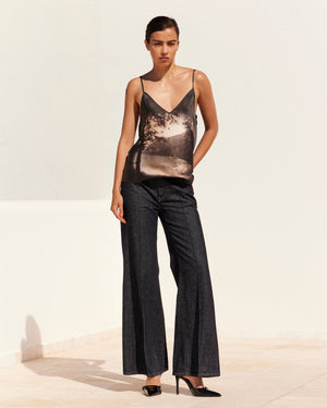 Top en soie satin sand - wash – imprimé paysage - Chemises & tops Mes Demoiselles