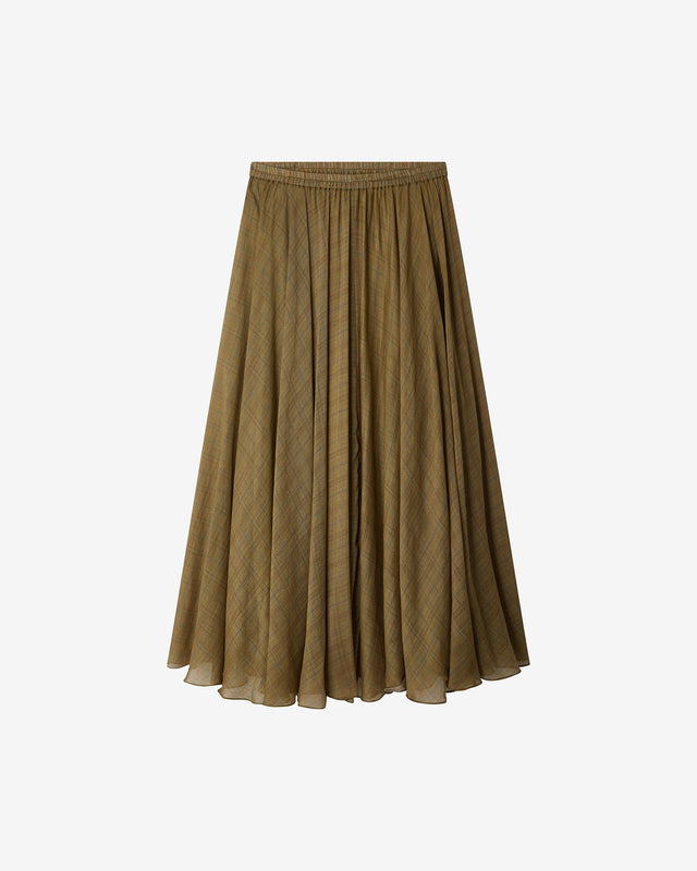 Jupe Brex - Kaki : Jupe longue en viscose satin à carreaux fondus Mes Demoiselles - Dernière image