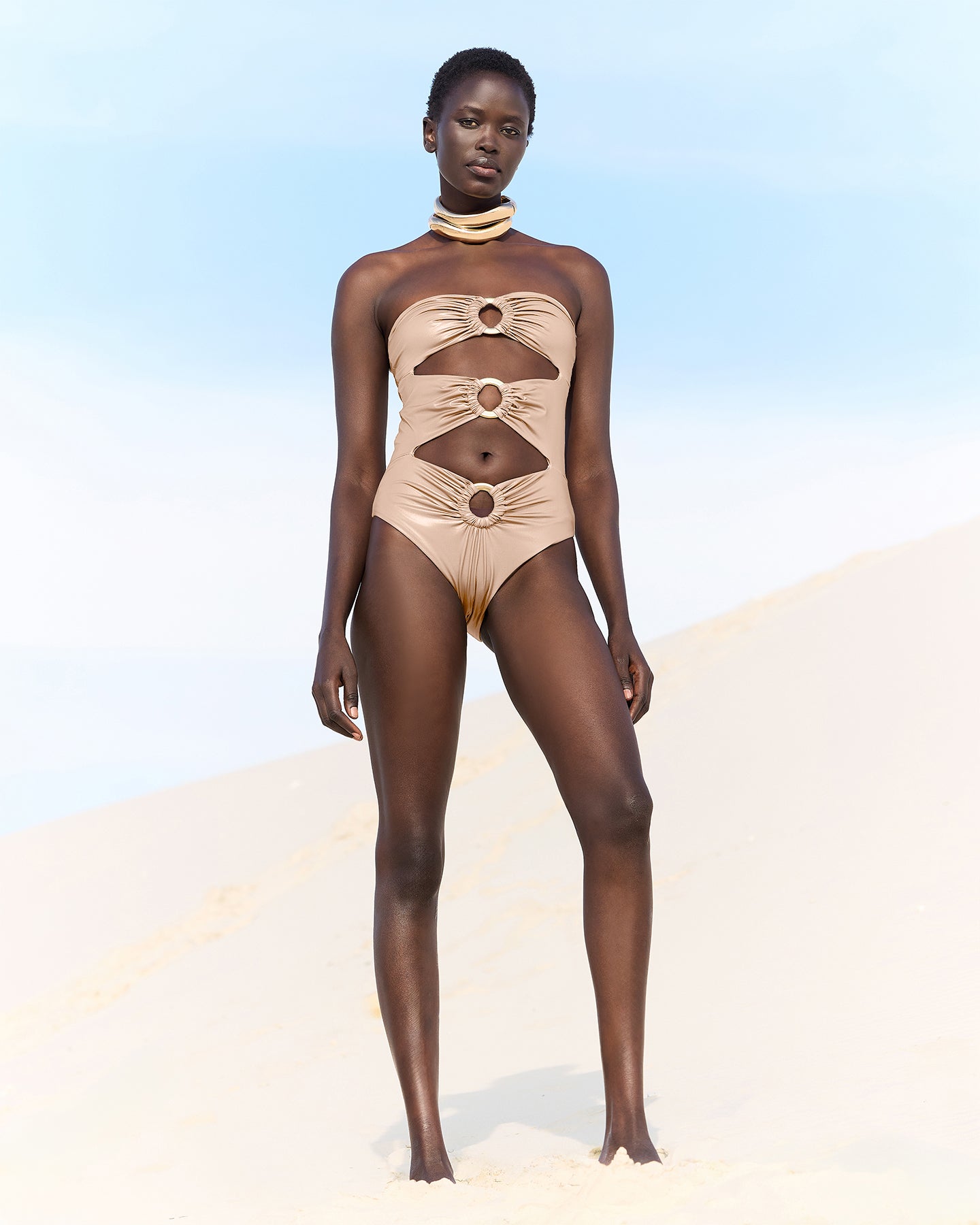 Maillot de bain 1 pièce avec effet mouillé gold & détails anneaux - Maillots de bain Mes Demoiselles
