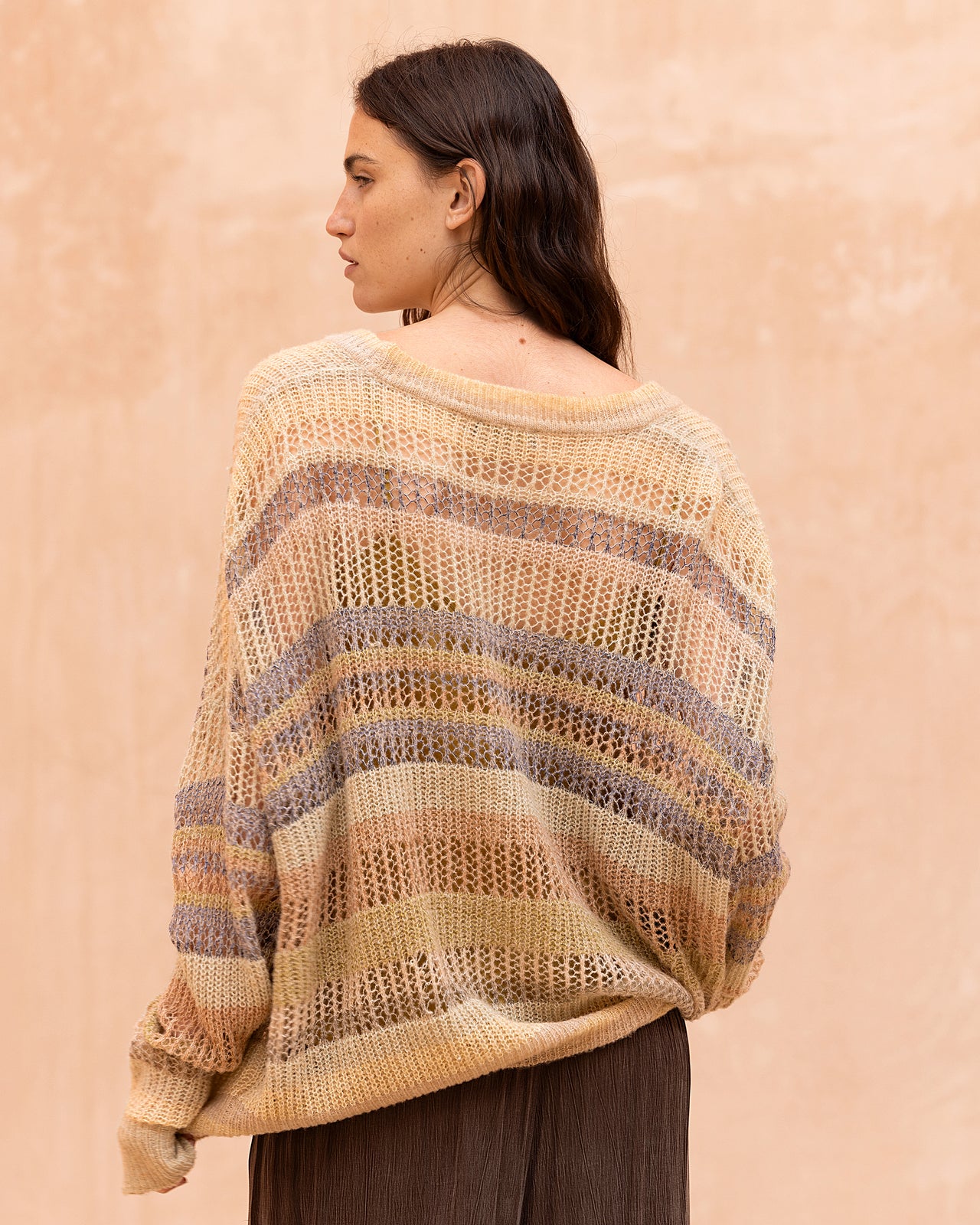 Cardigan Fallord - Beige : Cardigan ajouré à rayures aux nuances beige fondues Mes Demoiselles - Image 5