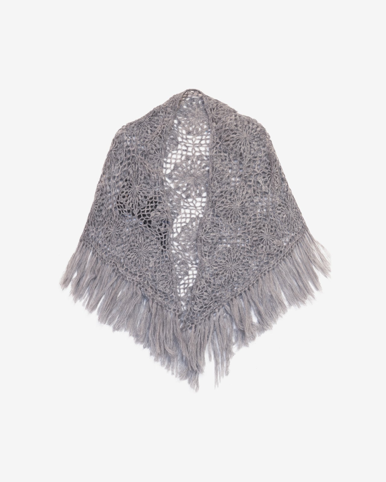 Châle triangulaire au crochet – Motif fleurs gris en alpaca : Accessoires Mes Demoiselles - Image 1