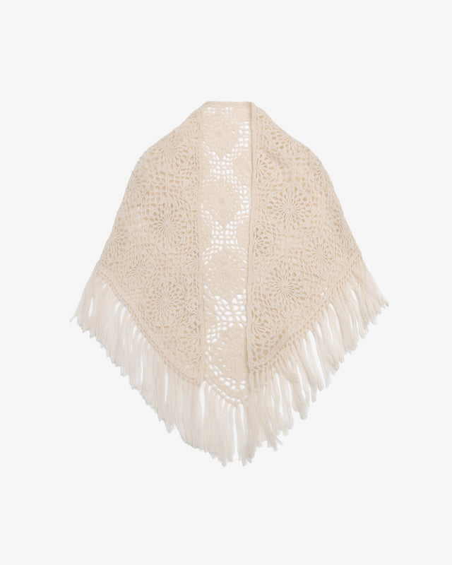 Châle triangulaire au crochet – Motif fleurs ivoire en alpaca : Accessoires Mes Demoiselles - Image 1