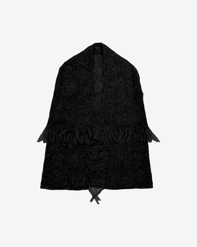 Plaid au crochet fait main – Motif fleurs en alpaca noir - Accessoires Mes Demoiselles - Image 1