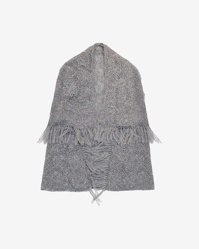 Plaid au crochet fait main – Motif fleurs en alpaca gris - Accessoires Mes Demoiselles - Image 1