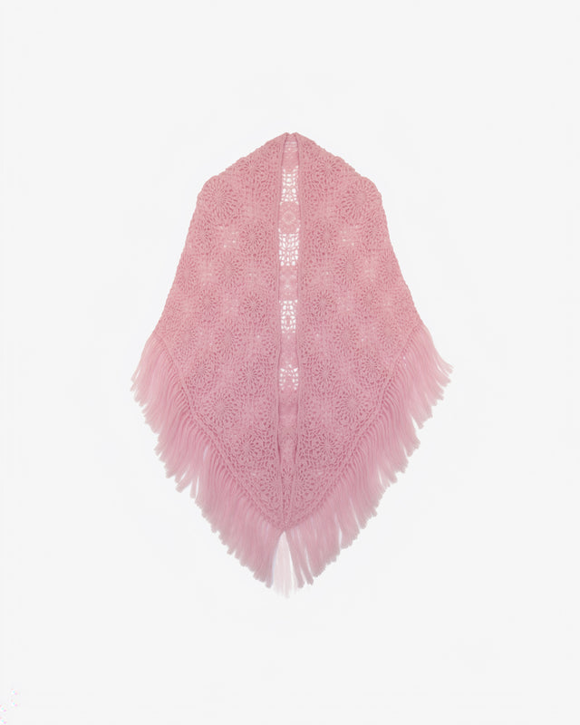 Châle au crochet fait main – Motif fleurs en alpaca rose : Accessoires Mes Demoiselles - Image 1