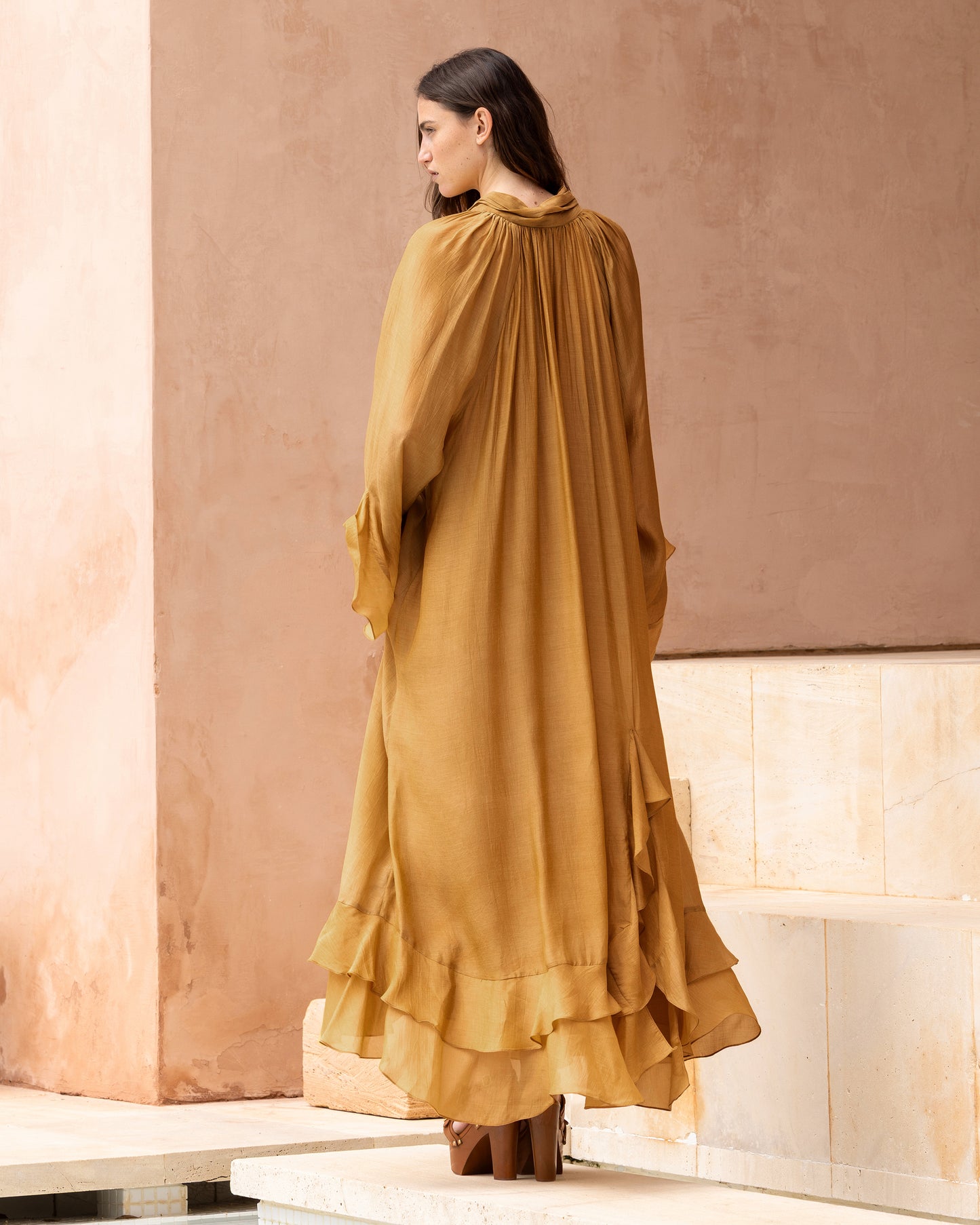 Robe longue en voile viscose Ocre : Robes Mes Demoiselles